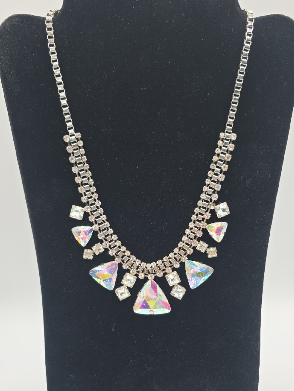PRISM Silver-tone Necklace with Aurora Triangular Crystals - Vintage - Picture 11 of 15